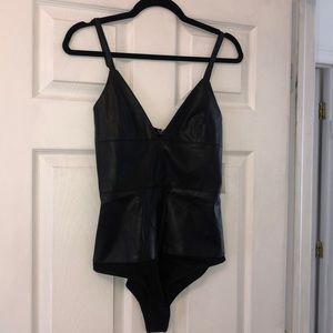 NEVER WORN! Sexy Black Leather Bodysuit